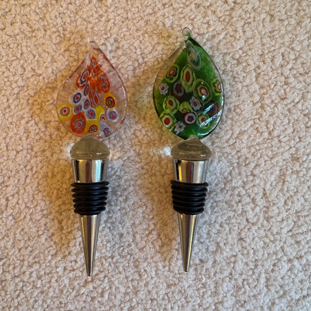 Set of 2 Murano Glass Bottle Stoppers crafted on the Italian Island of Murano
